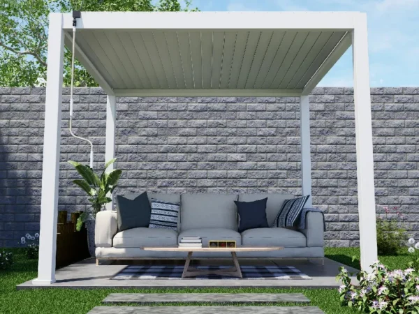 Cool Awnings automated retractable louvres over a patio, allowing customisable sun protection and ventilation.
